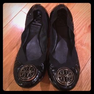 Tory Burch, Black patent, flat slides, Size 6